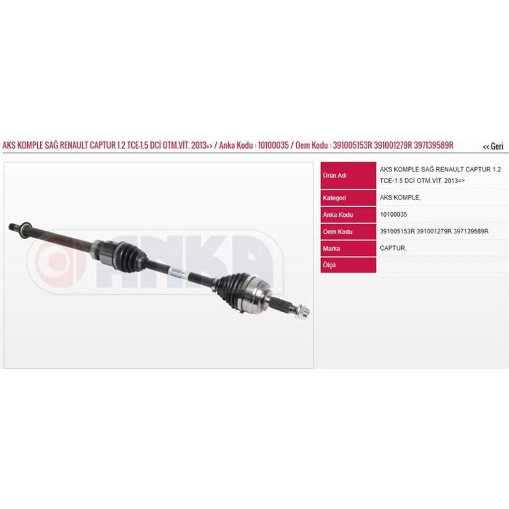 AKS KOMPLE SAĞ 1.2 TCE-1.5 DCİ OTM.VİT. 2013=> YENİ RENAULT CAPTUR (1 AD )