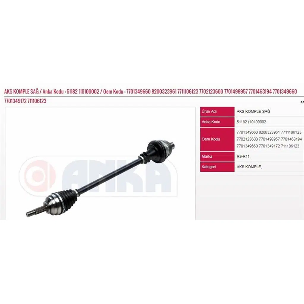 AKS KOMPLE SAĞ (10100002) RENAULT R9 (1 AD )