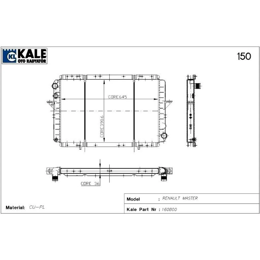 BAKIR RADYATÖR RENAULT MASTER 2.0/2.5 TDİ 2 SIRA CU+PL SİSTEM (1 AD )