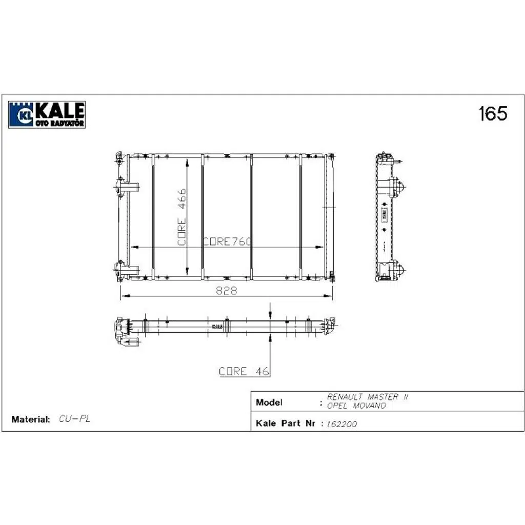 BAKIR RADYATÖR RENAULT MASTER 2.5 TDİ 2 SIRA CU+PL SİSTEM (1 AD )