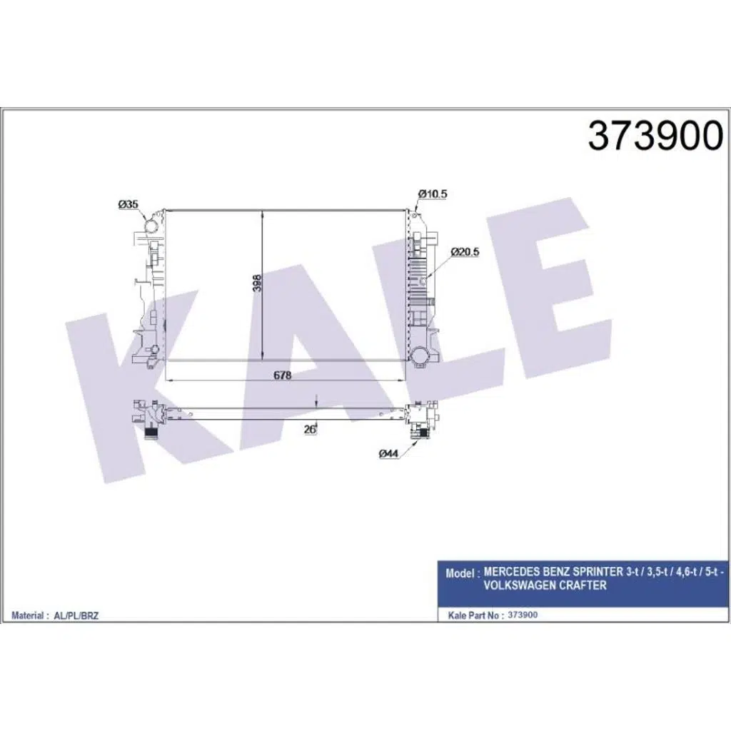 BRAZİNG SU RADYATÖRÜ MERCEDES SPRINTER 06+ VW CRAFTER 06+ RADYATÖR VW CRAFTER (678X398X26) AL/PL/BRZ (1 AD )