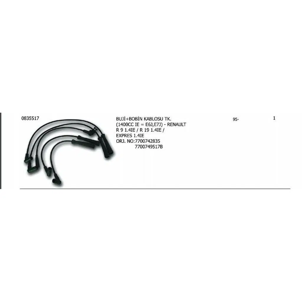 BUJİ ve BOBİN KABLOSU RENAULT R9/1 4İE/ 19/1 4İE EXPRES 1 4İ 770742835-770749517B (1 TK )