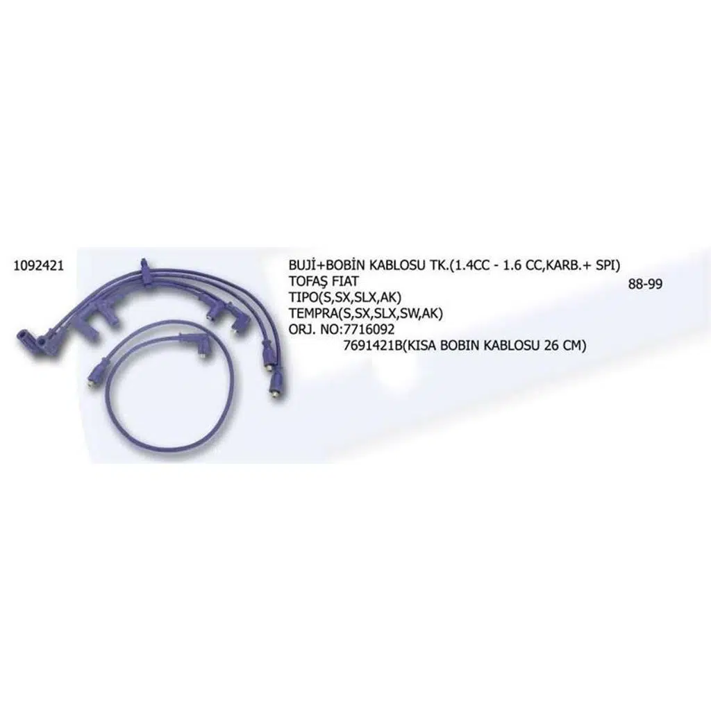 BUJİ ve BOBİN KABLOSU TK.1/4 1/6 KRB SPI FIAT TIPO TEMPRA SX SLX SW AK (1 TK )
