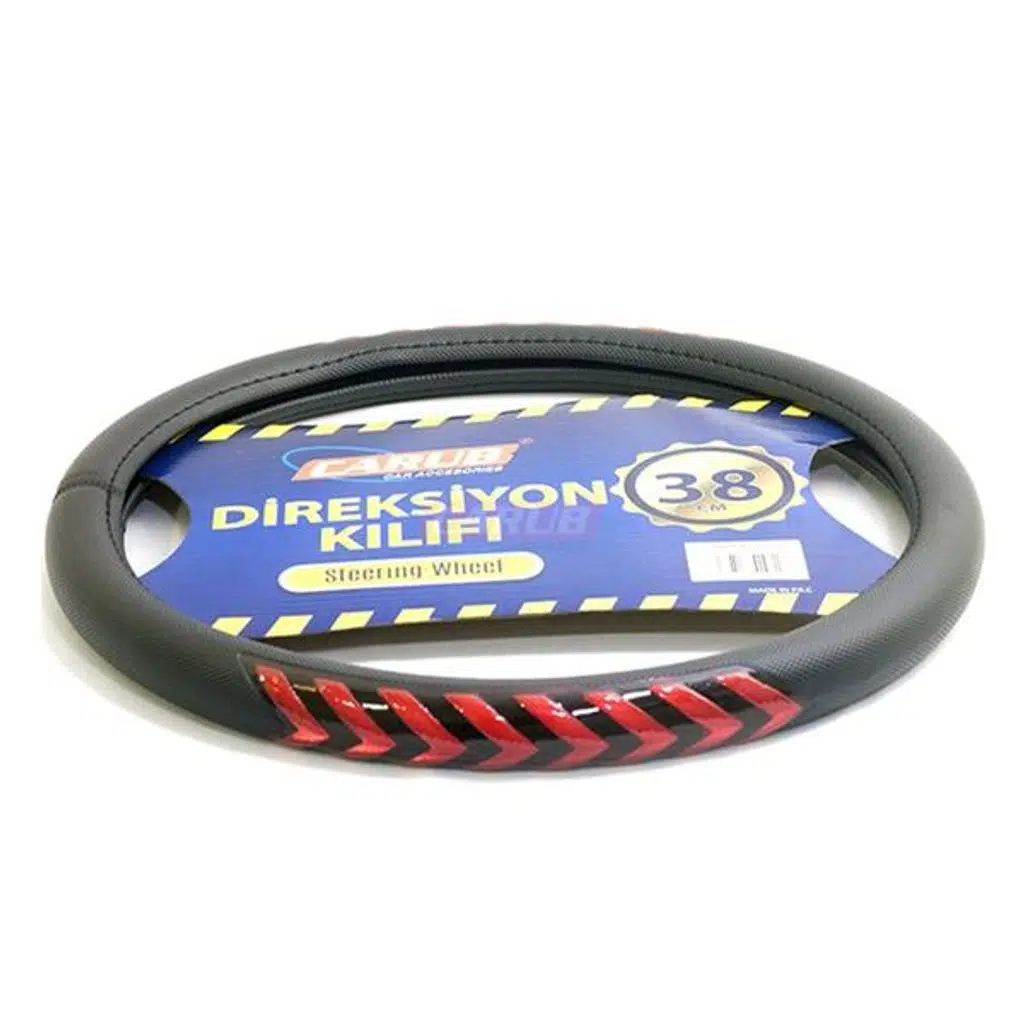 CARUB DİREKSİYON KILIFI 38CM SİYAH-KIRMIZ FOSFORLU (1 AD )