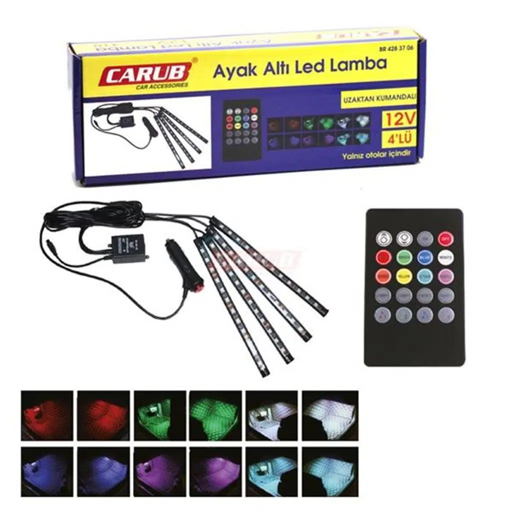 CARUB LAMBA AYAK ALTI 12 LED 12V 4LÜ U.K. KUMAND (1 TK )