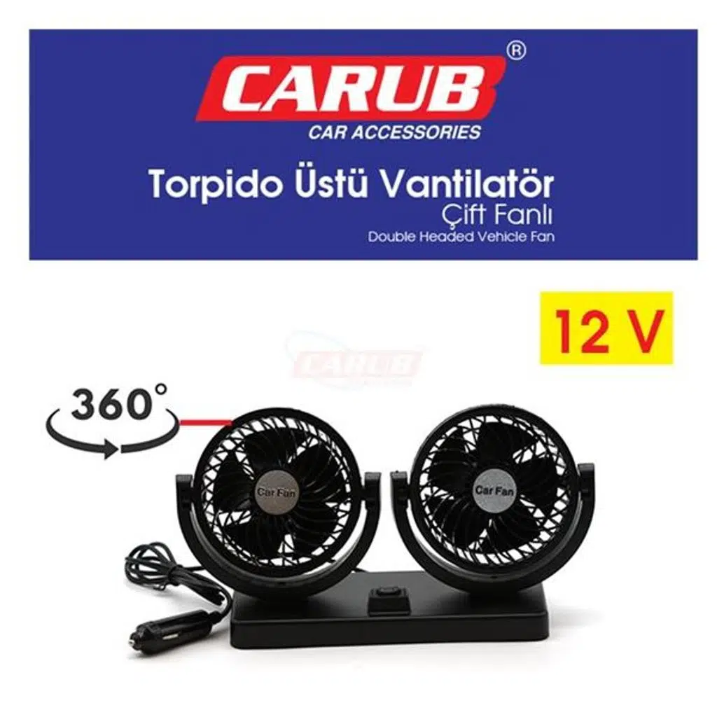 CARUB VANTİLATÖR 12V TORPİDO ÜSTÜ İKİ FAN AYARLI (1 AD )