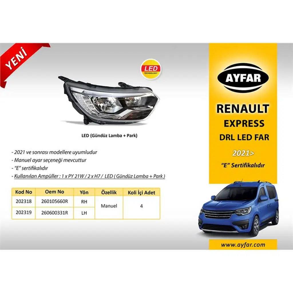 FAR MANUEL SAĞ - LED DRL + PARK RENAULT EXPRESS ( 2021> ) (1 AD )