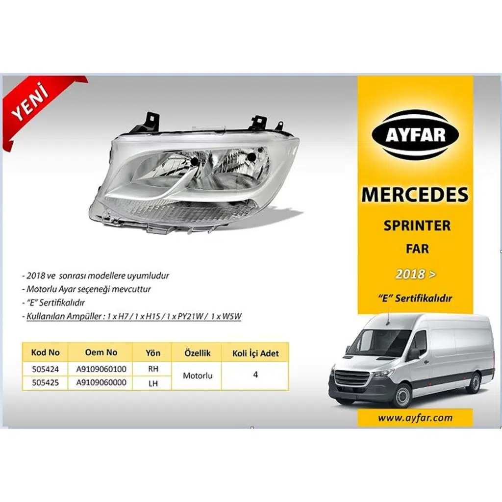 FAR MOTORLU SOL MERCEDES SPRİNTER 2018-> (1 AD )