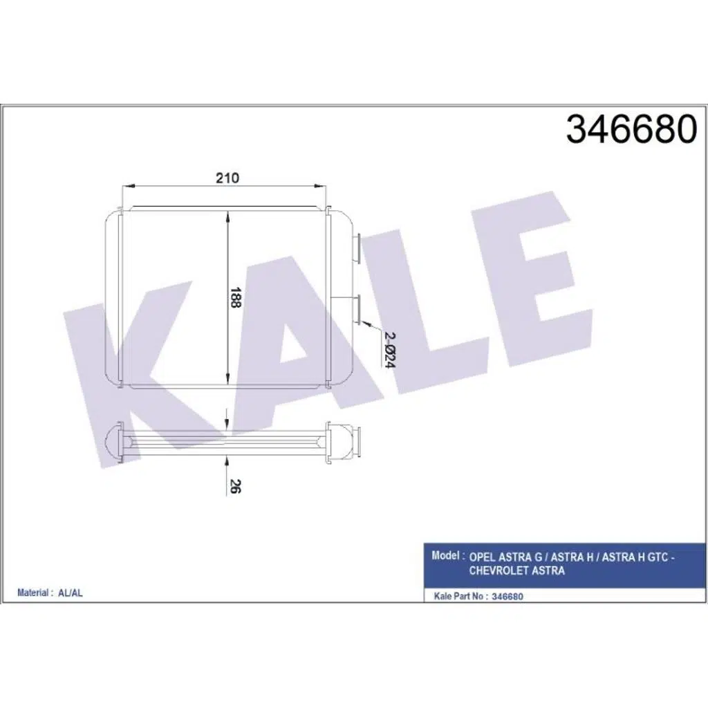KALORİFER RADYATÖRÜ BRAZING OPEL ASTRA G/ASTRA H/ASTRA H GTC - CHEVROLET ASTRA (1 AD )