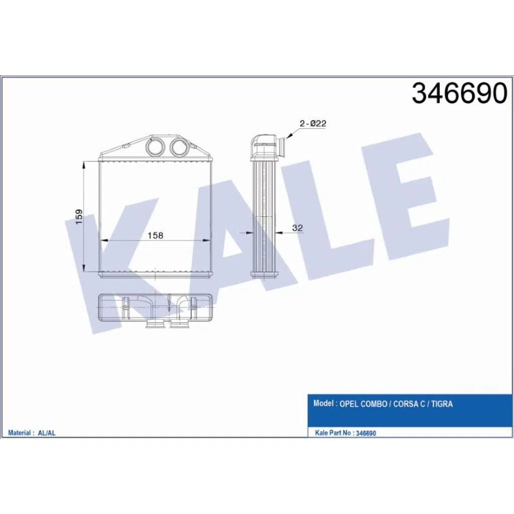 KALORİFER RADYATÖRÜ BRAZING OPEL COMBO/CORSA C/TIGRA (1 AD )