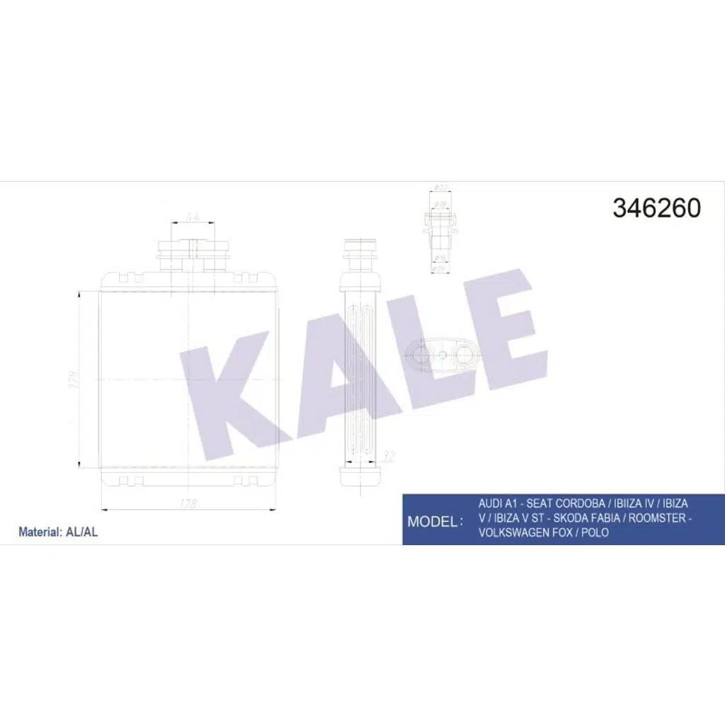 KALORİFER RADYATÖRÜ BRAZING VW POLO AUDI A1 - SEAT CORDOBA/IBIIZA (1 AD )