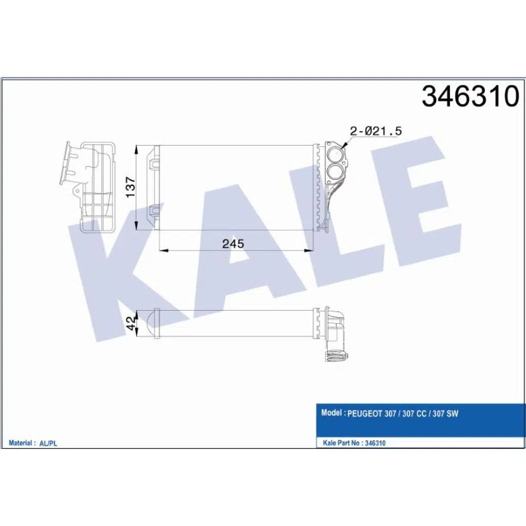 KALORİFER RADYATÖRÜ MEKANİK PEUGEOT 307/307 CC/307 SW (1 AD )