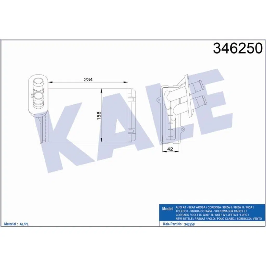 KALORİFER RADYATÖRÜ MEKANİK VW CADDY II/ GOLF II-III-IV/ JETTA II/ PASSAT/POLO/SCIROCCO AUDI A3 (1 AD )