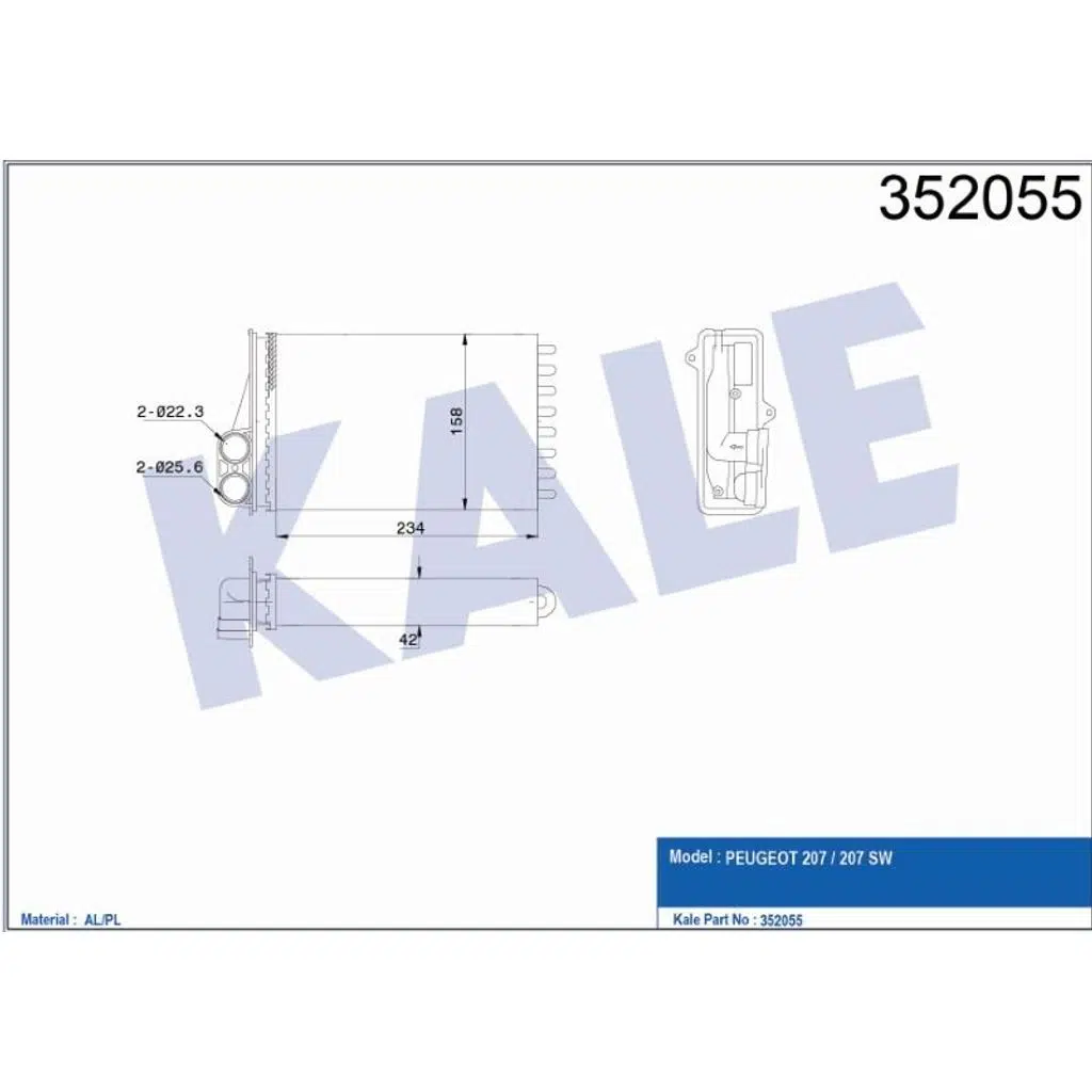 KALORİFER RADYATÖRÜ PEUGEOT 207 / 207 SW 1.4-1.6 HDI 06=> AL/PL (1 AD )