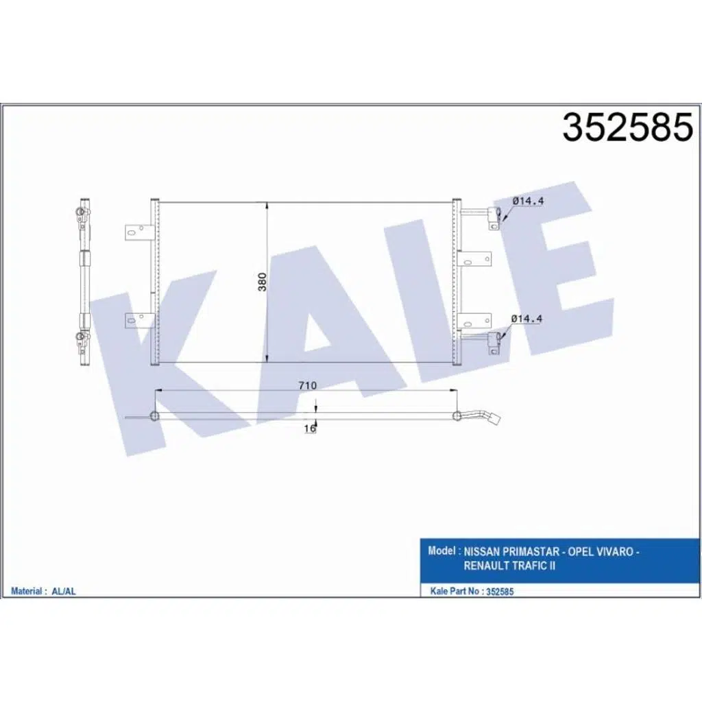 KLİMA RADYATÖRÜ RENAULT TRAFIC II 2.5DCİ 02=> OPEL VIVARO - NISSAN PRIMASTAR (1 AD )