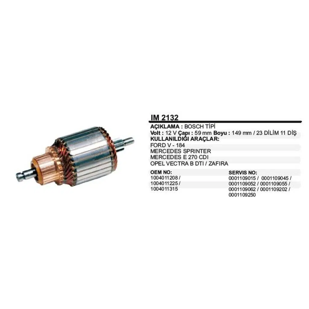 KOLLEKTÖR 12V 11 DİŞ P. J10 MERCEDES SPRINTER - E270 / OPEL VECTRA B- DTI ZAFIRA FORD V184 BOSCH TİP (1 AD )