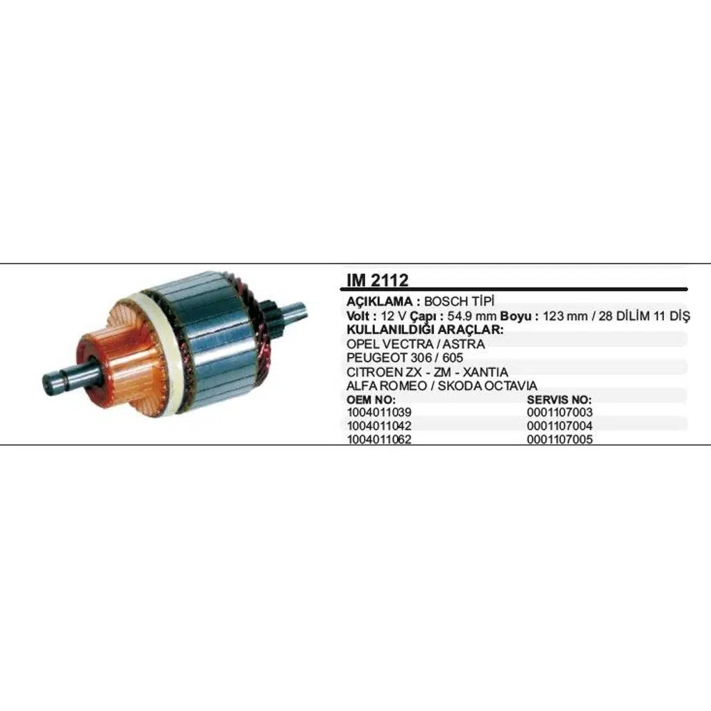 KOLLEKTÖR 12V 11 DİŞ PEUGEOT 306-605-CITROEN-SEAT-SKODA OCTAVIA-OPEL VECTRA-ASTRA BOSCH TİP (1 AD )