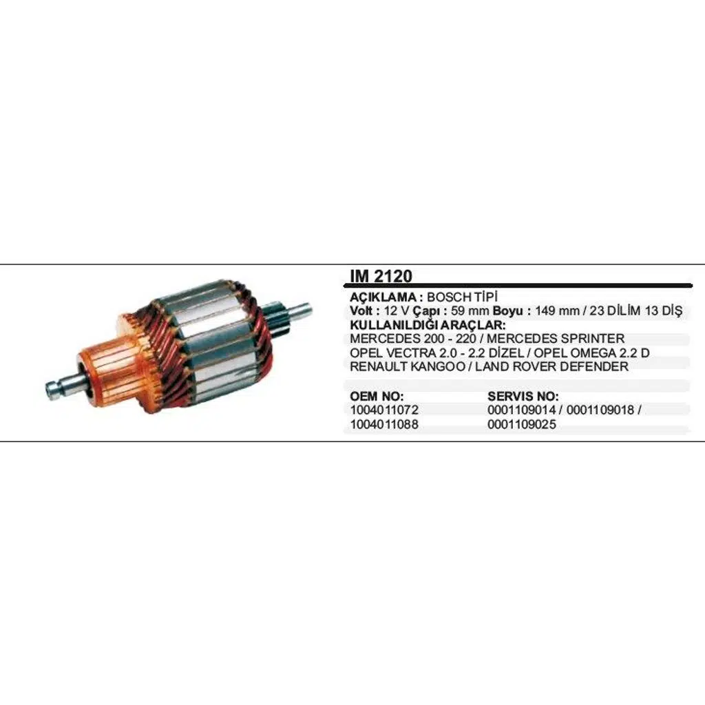 KOLLEKTÖR 12V 13 DİŞ MERCEDES SPRINTER 200/ OPEL VECTRA 2.0-2.2 OMEGA 2.2.D/RENAULT KANGOO BOSCH TİP (1 AD )