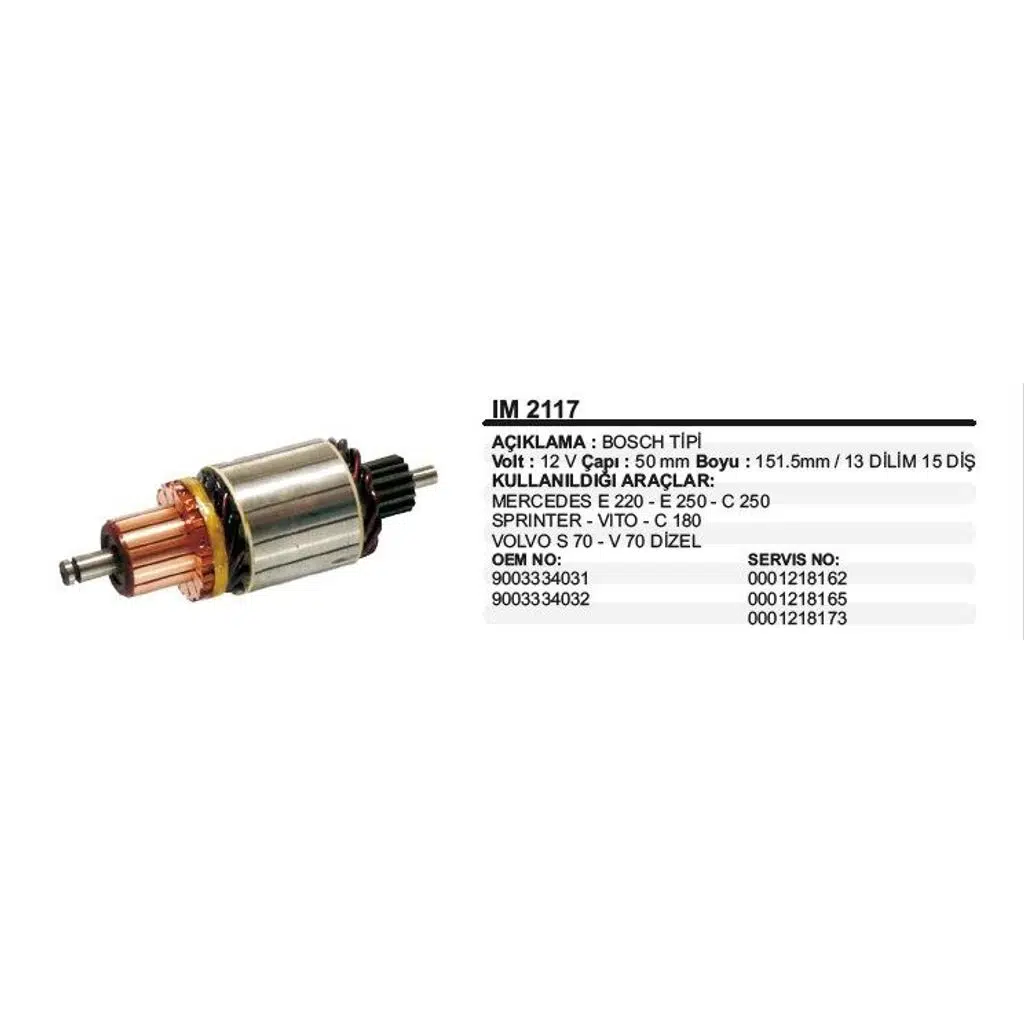 KOLLEKTÖR 12V 15 DİŞ SPRINTER / MERCEDES VITO / C180 E 220 E 250 C 250-VOLVO S 70-V 70 D BOSCH TİP (1 AD )