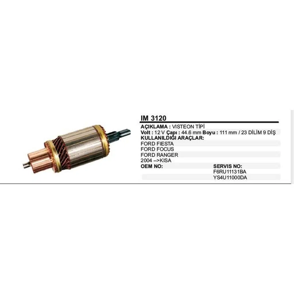 KOLLEKTÖR 12V 9 DİŞ FORD FIESTA / FOCUS /CONNECT / RANGER 111MM 04- KISA VİSTEON TİP (1 AD )