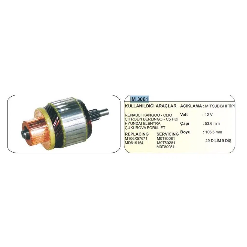 KOLLEKTÖR 12V 9 DİŞ RENAULT CLIO-KANGO-CITR-BERLINGO-C5 HDI -HYUNDAI ELANTRA DİZEL MITSUBISHI TİP (1 AD )