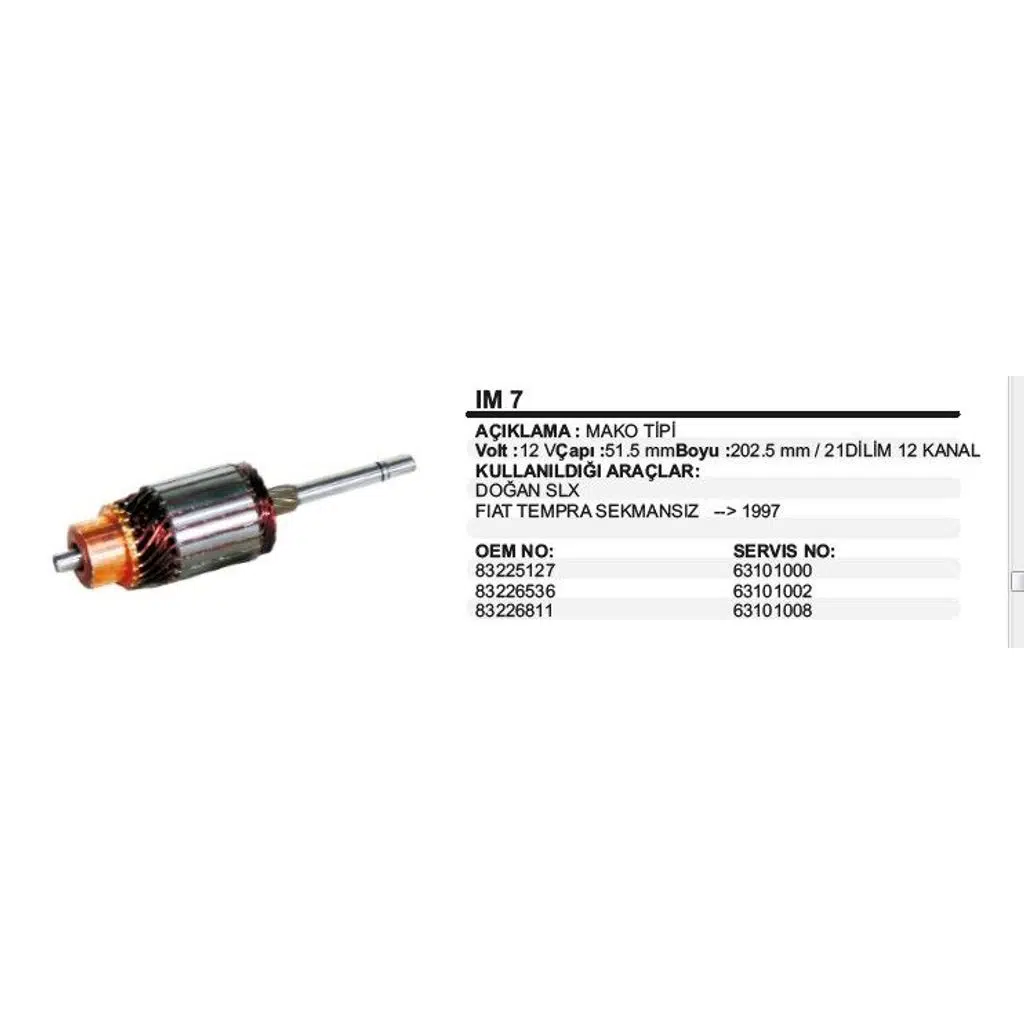 KOLLEKTÖR 12V FIAT SLX <-97 TEMPRA SEKMANSIZ (MM7) MAKO TİP (1 AD )