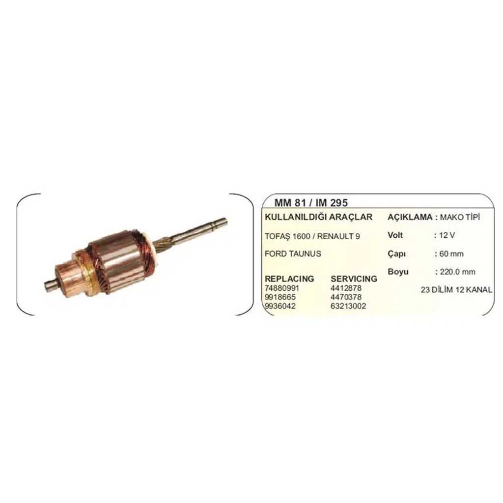 KOLLEKTÖR 12V FIAT TOFAŞ 1600 / RENAULT R9 / FORD TAUNUS (MM81) . MAKO TİP (1 AD )