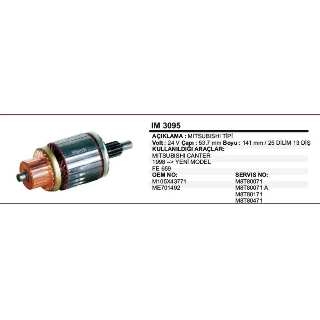 KOLLEKTÖR 24V 13 DİŞ MITSUBISHI YM CANTER 98-> MITSUBISHI TİP (1 AD )