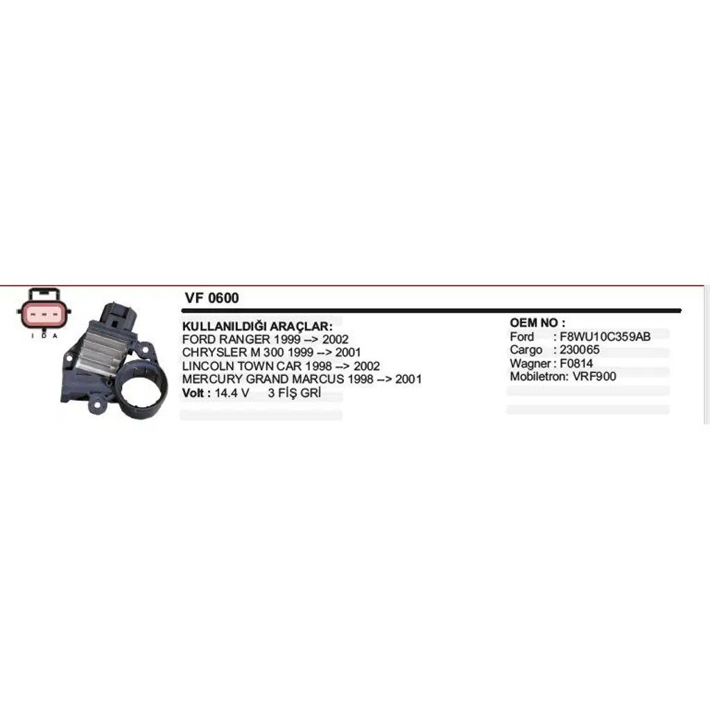 KONJEKTÖR FORD RANGER / CHRYSLER M300 14.4V GRİ (1 AD )