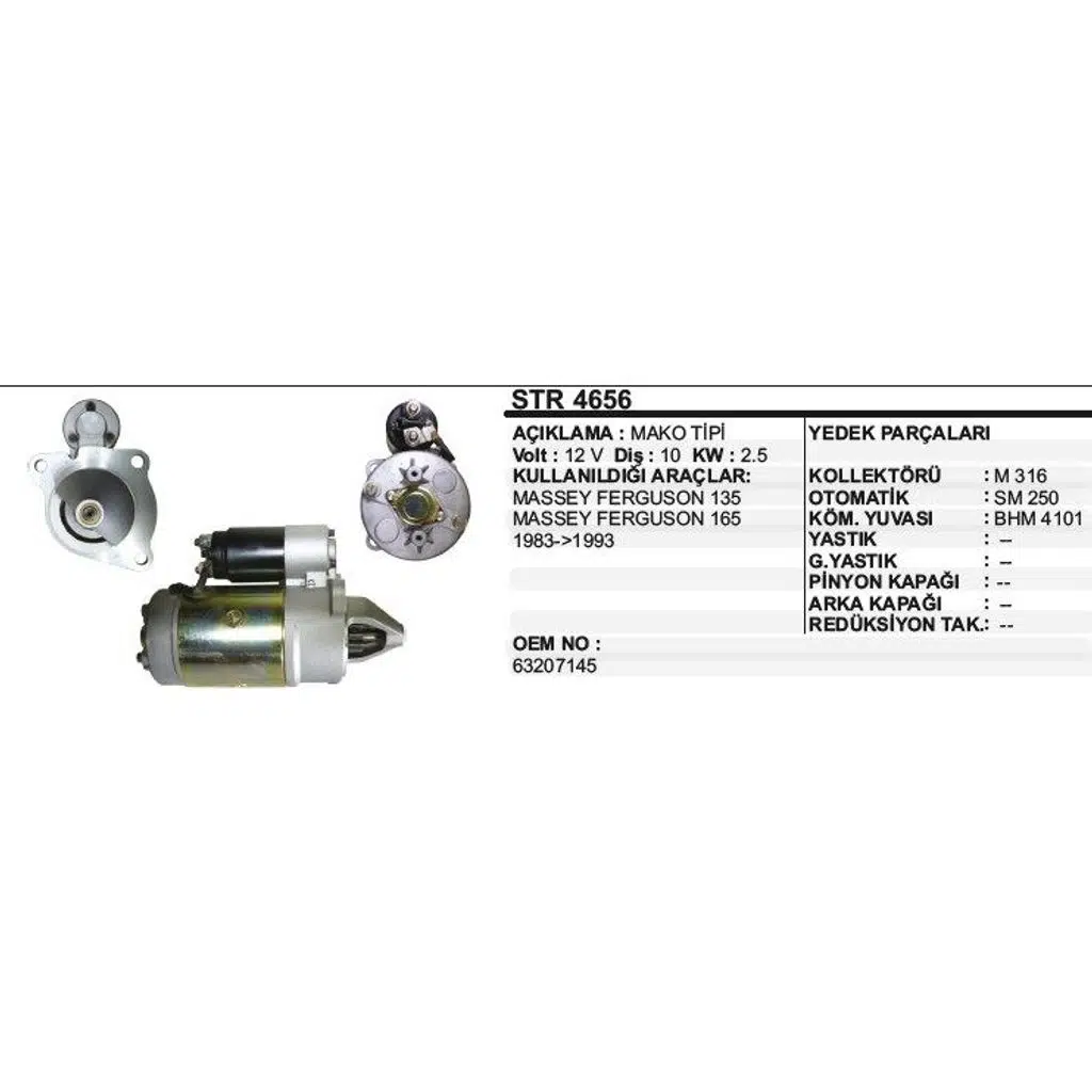 MARŞ MOTORU 10 DİŞ 12V MASSEY FERGUSON 135-136 MARELLI-MAGNETON TİP (1 AD )