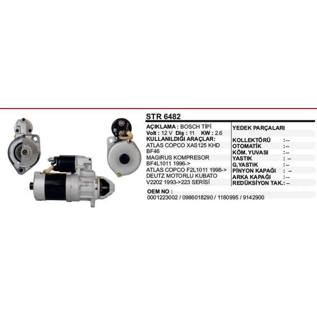 MARŞ MOTORU 11 DIS 12V.ATLAS COPCO/DEUTZ 223 BOSCH TİP. (1 AD )