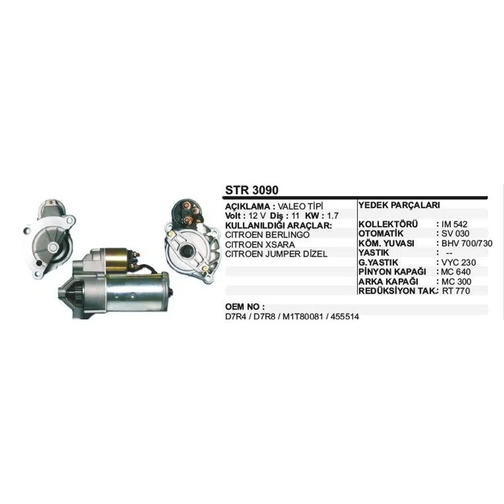 MARŞ MOTORU 11 DİŞ 12V D7R CITROEN BERLINGO-XSARA-JUMPER DİZEL VALEO TİP (1 AD )