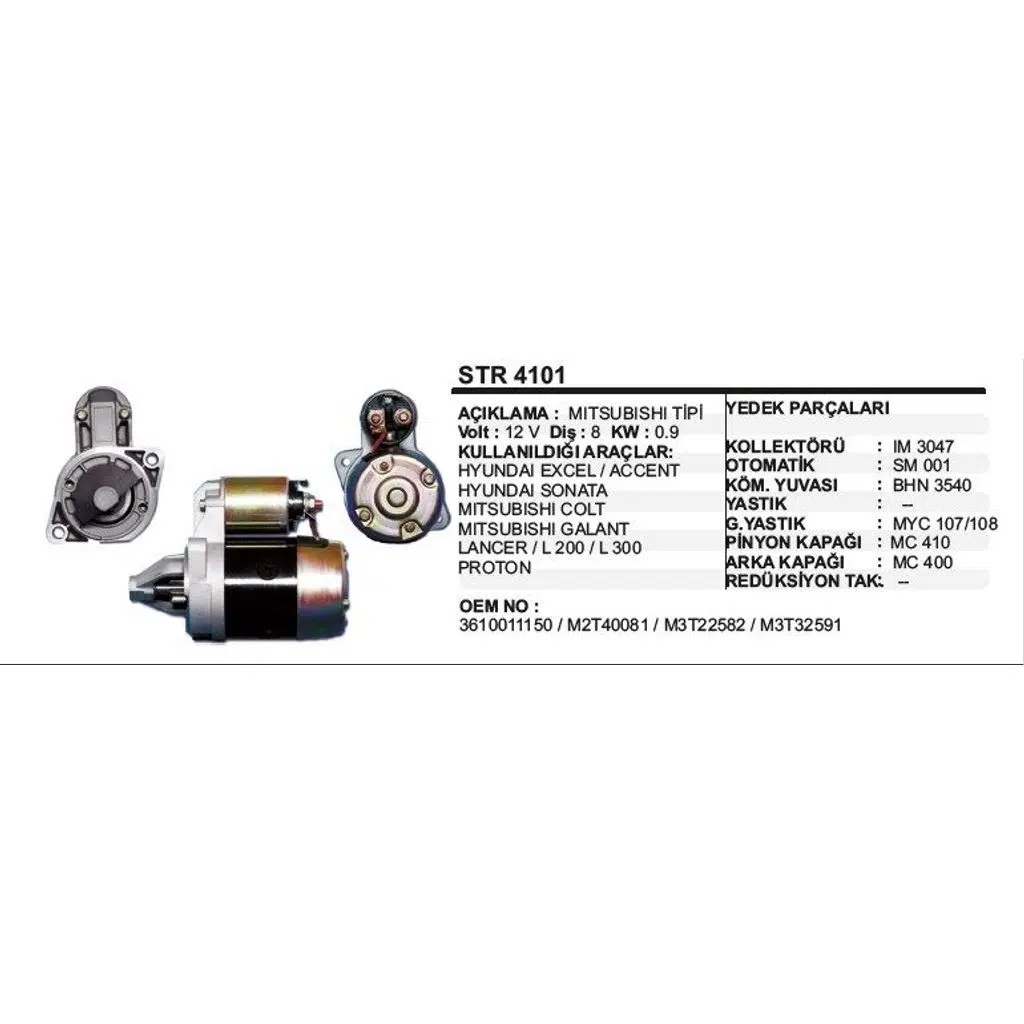 MARŞ MOTORU 8 DİŞ 12V HYUNDAI EXCEL-ACCENT/SONATA/MITSUBISHI COLT/GALANT/LANCER/L200/L300 MITSUBISH (1 AD )