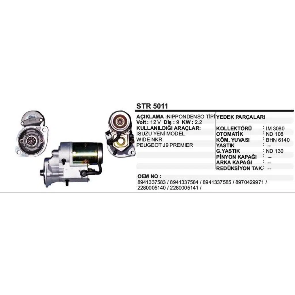 MARŞ MOTORU 9 DİŞ 12V ISUZU Y.M. WIDE NKR NIPPONDENSO TİP (1 AD )