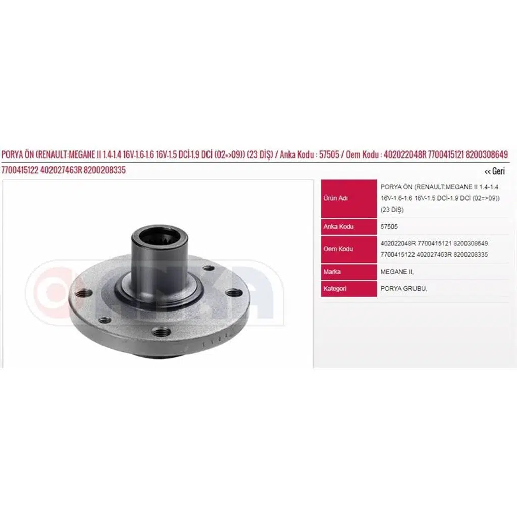 ÖN TEKER PORYASI 1.4-1.4 16V-1.6-1.6 16V-1.5 DCİ-1.9 DCİ (02=>09) (23 DİŞ) RENAULT MEGANE II (1 AD )