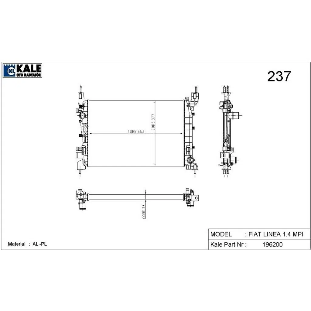 RADYATÖR FIAT LINEA 1.4 MPI 2 SIRA AL+PL SİSTEM (BENZİNLİ) (1 AD )