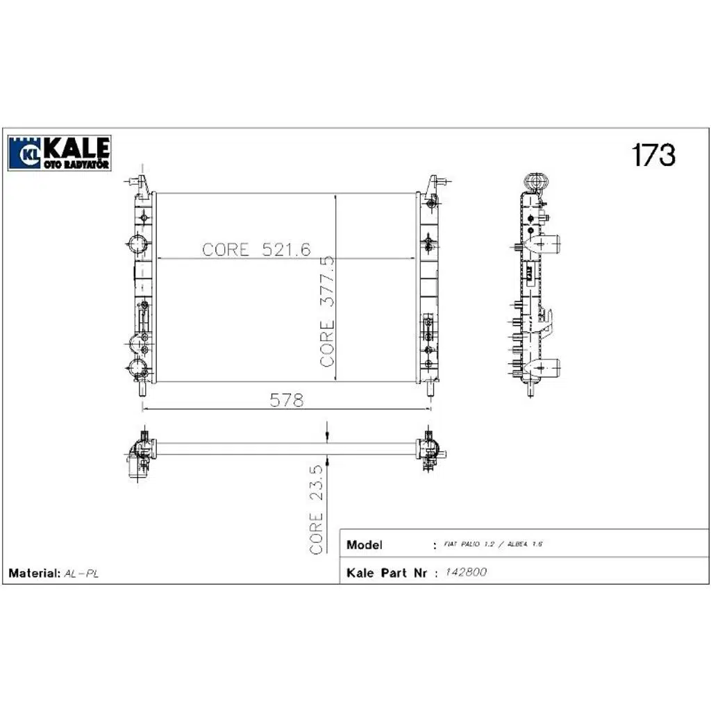 RADYATÖR FIAT PALIO 1.2 AC/ALBEA 1.6 2 SIRA AL+PL SİSTEM (522X378X23.5) (1 AD )