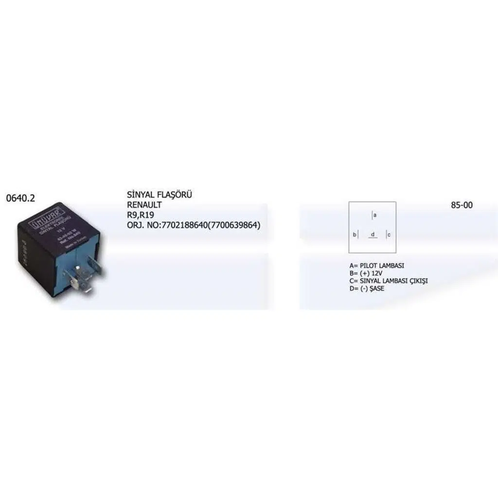 SİNYAL FLAŞÖRÜ RENAULT R9/R19 7702188640 (770639864) (1 AD )