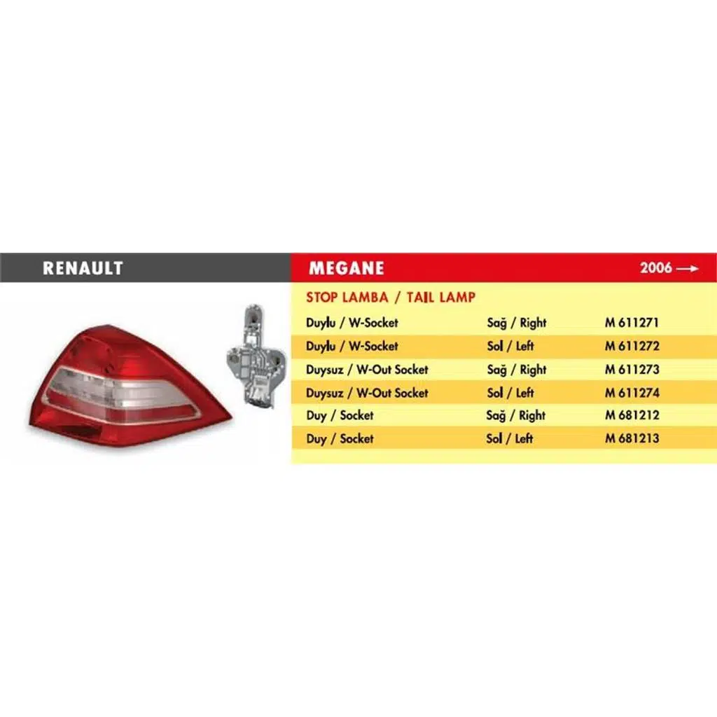 STOP LAMBA RENAULT MEGANE / SOL (2007>) (DUYSUZ) (1 AD )