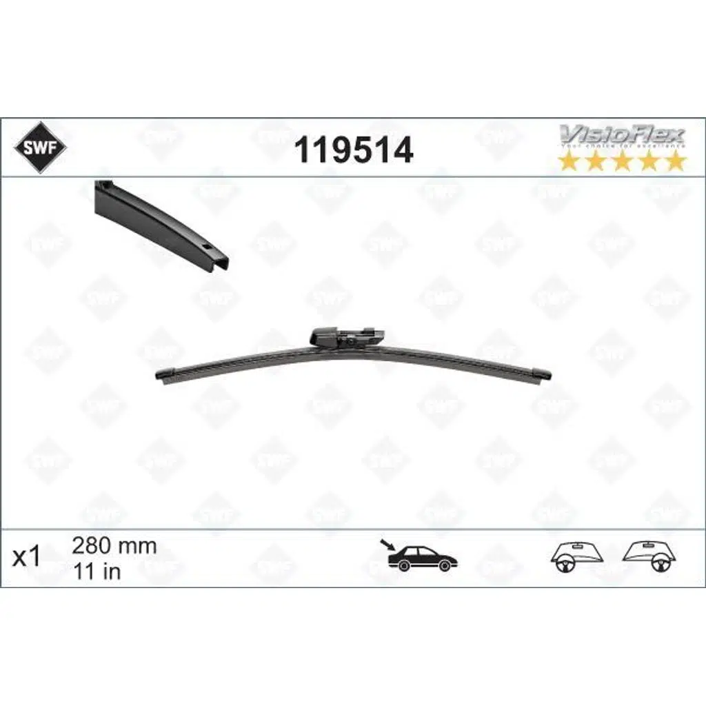 (SWF) SİLECEK SÜPÜRGESİ ARKA (X1) 285MM MUZ TIP GOLF VI-POLO VI (1 AD )