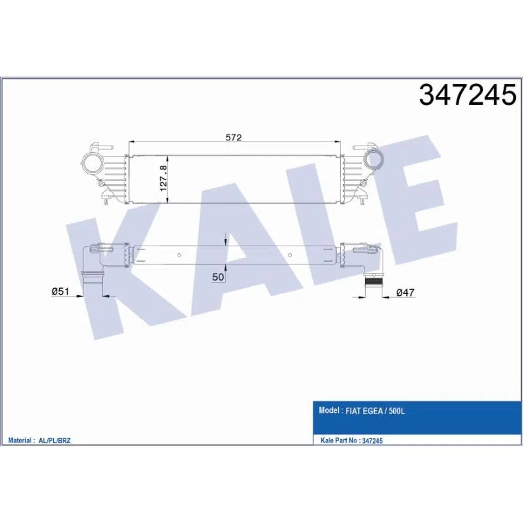 TURBO RADYATÖRÜ (INTERCOOLER) (INTERCOOLER) FIAT EGEA / 500L 1.3 / 1.6 MJET / 1.4 BENZINLI AL/PL/BRZ (50) (1 AD )