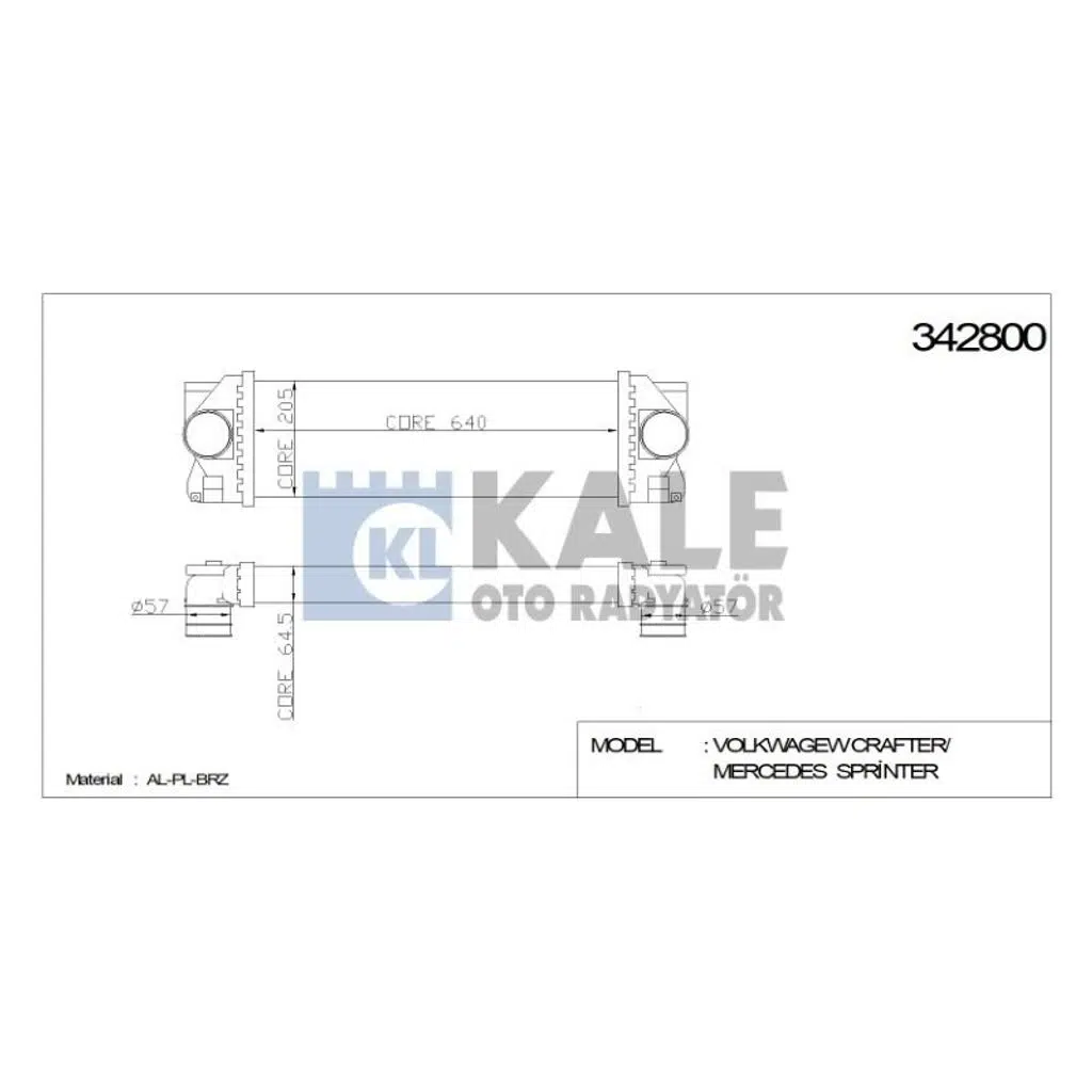 TURBO RADYATÖRÜ (INTERCOOLER) VW CRAFTER (640X202X64) AL/PL/BRZ (1 AD )